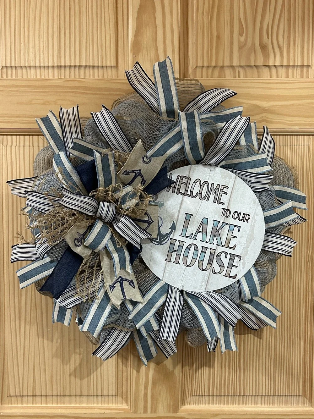 Welcome to Our Lake House Navy & White Decorative Wreath